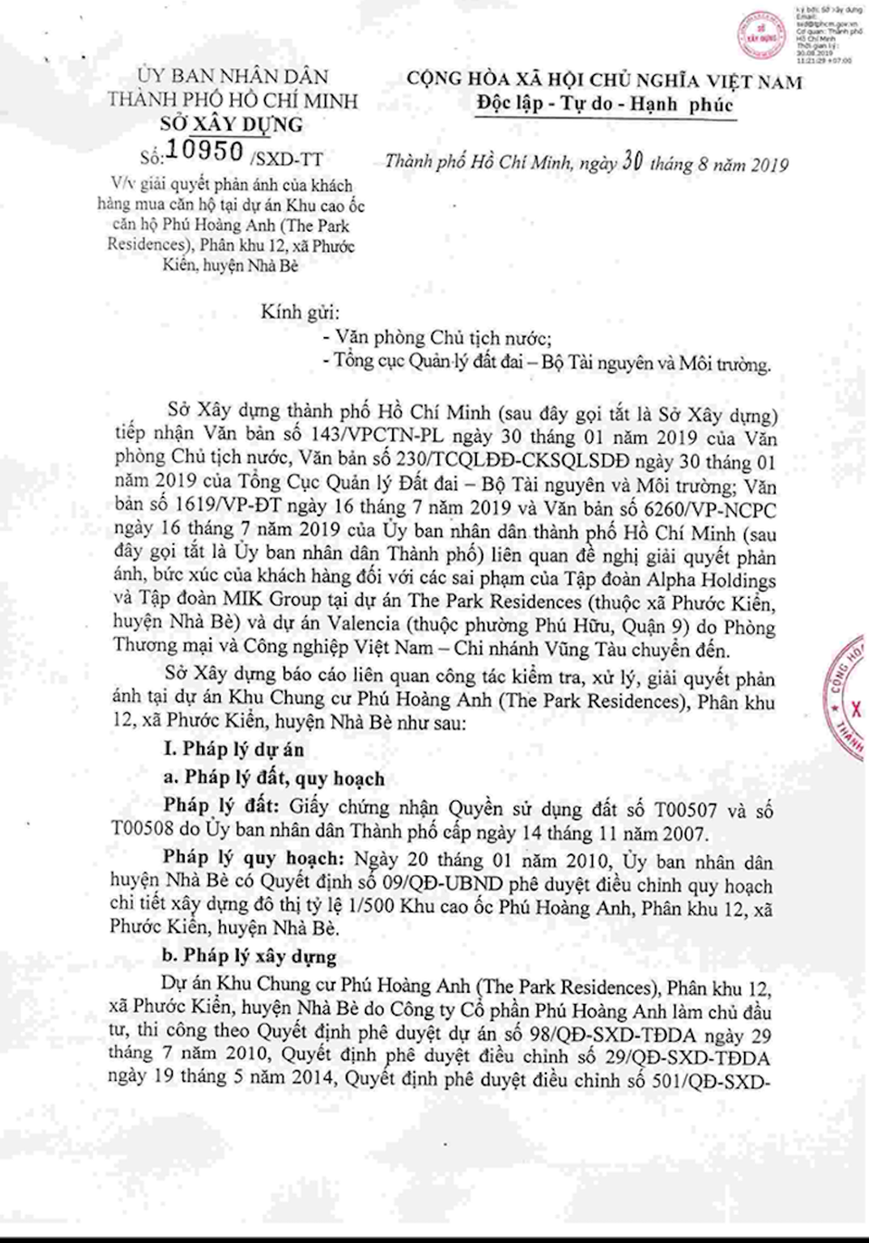 TPHCM: Dự án The Park Residences xây dựng sai phép, chưa nghiệm thu vẫn bàn giao nhà cho khách hàng - 2 TPHCM: Dự án The Park Residences xây dựng sai phép, chưa nghiệm thu vẫn bàn giao nhà cho khách hàng - 2