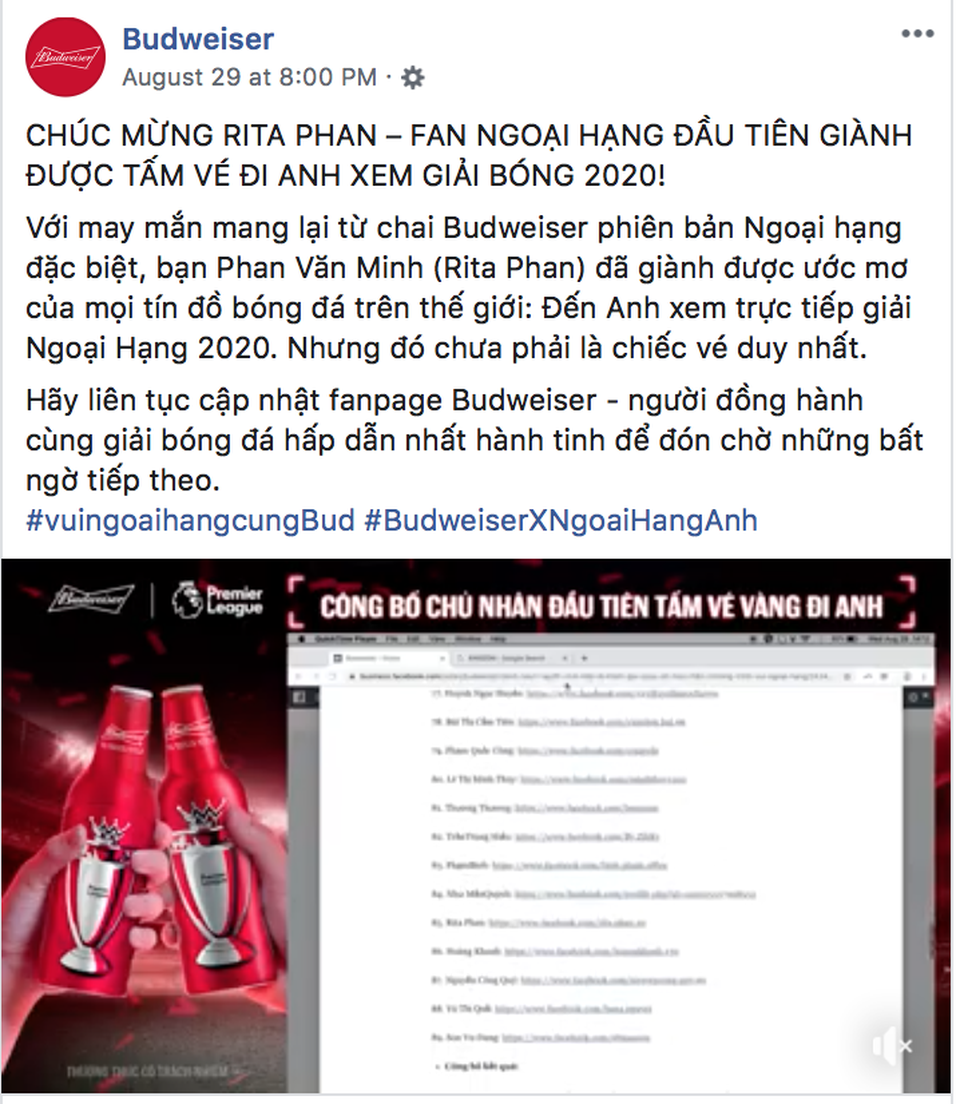 “Vua bia” thượng hạng Budweiser trao tấm vé đầu tiên đưa fan Việt đến Anh gặp vua ngoại hạng - 3 “Vua bia” thượng hạng Budweiser trao tấm vé đầu tiên đưa fan Việt đến Anh gặp vua ngoại hạng - 3