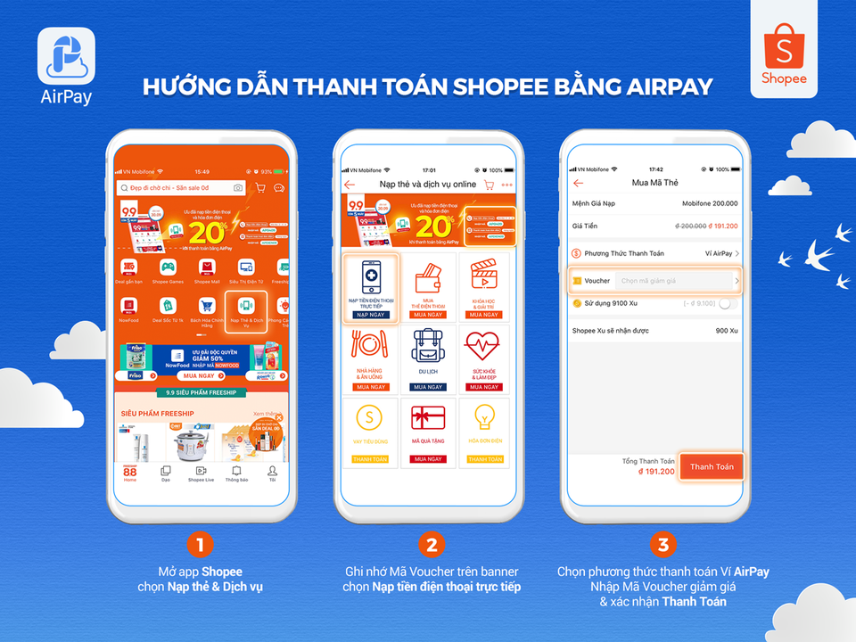 Tiết kiệm 20% khi nạp tiền điện thoại và thanh toán hóa đơn điện trên Shopee với AirPay - 2 Tiết kiệm 20% khi nạp tiền điện thoại và thanh toán hóa đơn điện trên Shopee với AirPay - 2