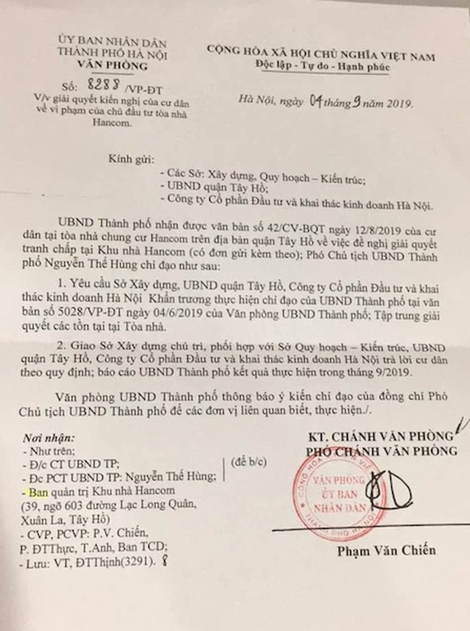 Cư dân chung cư Hancom kêu cứu đỏ toà nhà: UBND TP Hà Nội chỉ đạo gì? - 2 Cư dân chung cư Hancom kêu cứu đỏ toà nhà: UBND TP Hà Nội chỉ đạo gì? - 2