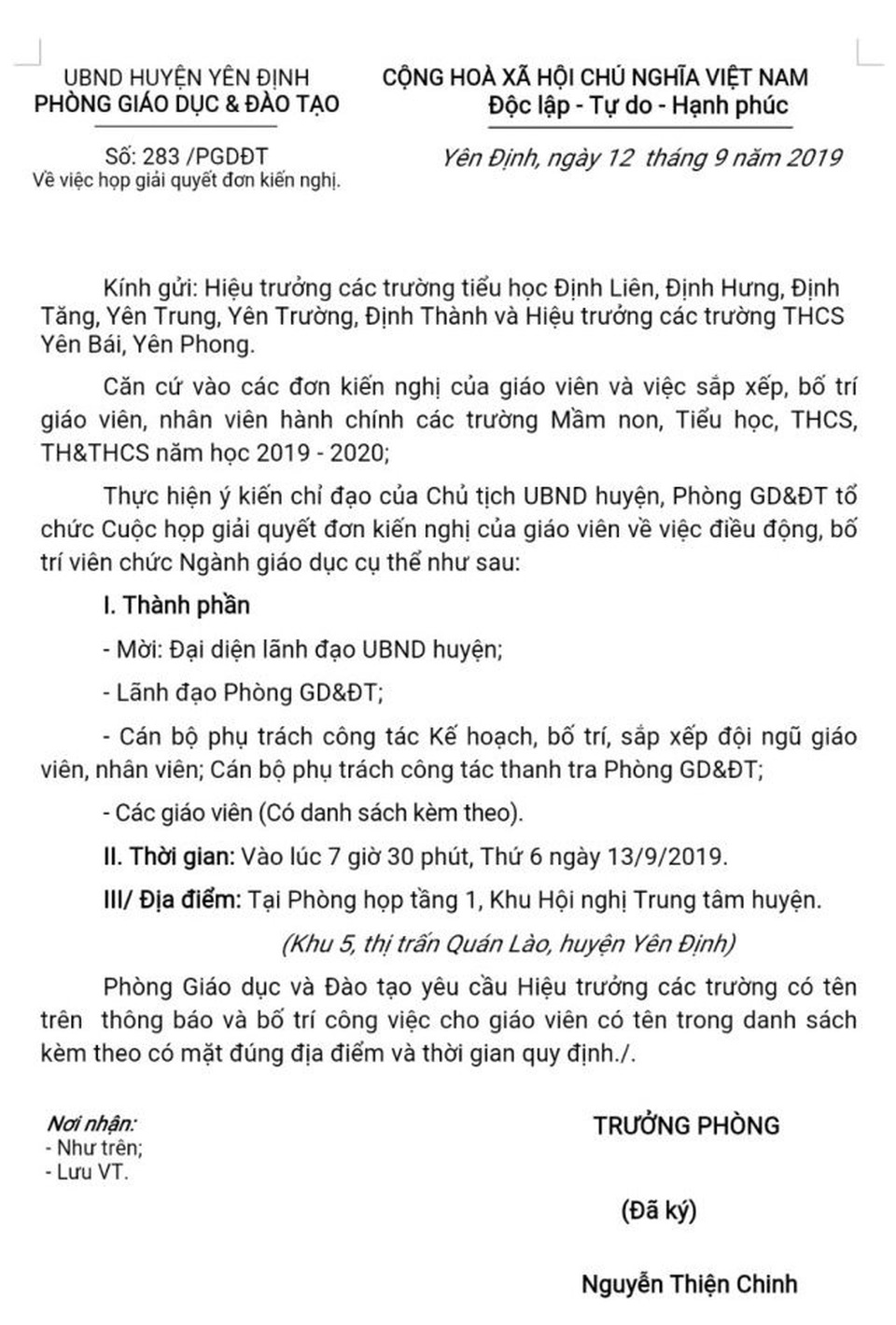 Điều động, thuyên chuyển GV tại huyện Yên Định: Ưu ái dựa trên đơn mà không xác minh! - 1 Điều động, thuyên chuyển GV tại huyện Yên Định: Ưu ái dựa trên đơn mà không xác minh! - 1