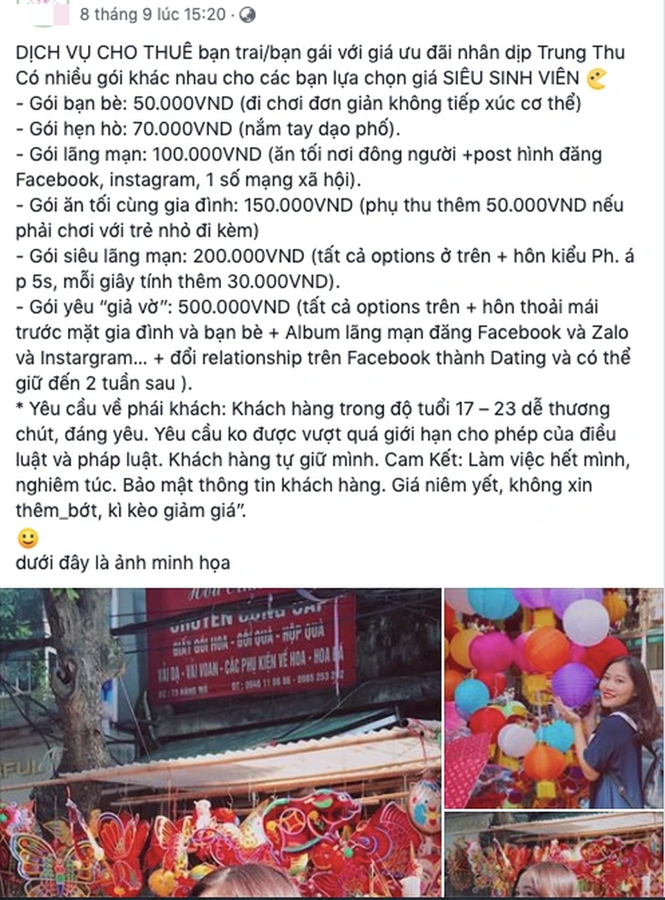 Dân mạng thích thú với dịch vụ thuê người yêu đi chơi trung thu - 1 Dân mạng thích thú với dịch vụ thuê người yêu đi chơi trung thu - 1
