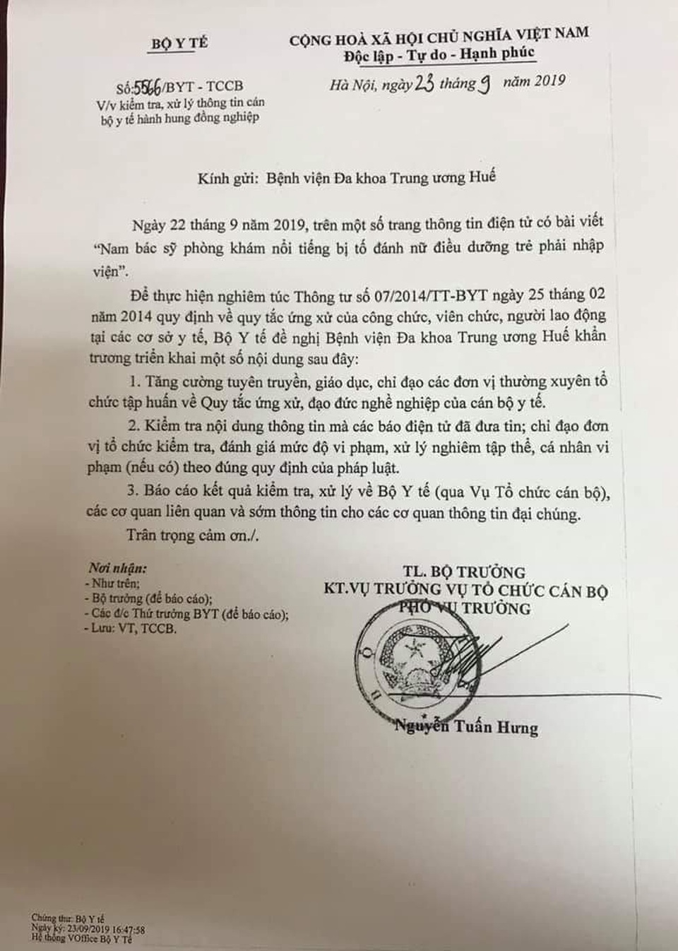Bộ Y tế chỉ đạo kiểm tra, xử lý nghiêm sự việc bác sĩ nghi gạ tình, đánh nữ điều dưỡng nhập viện - 1 Bộ Y tế chỉ đạo kiểm tra, xử lý nghiêm sự việc bác sĩ nghi gạ tình, đánh nữ điều dưỡng nhập viện - 1