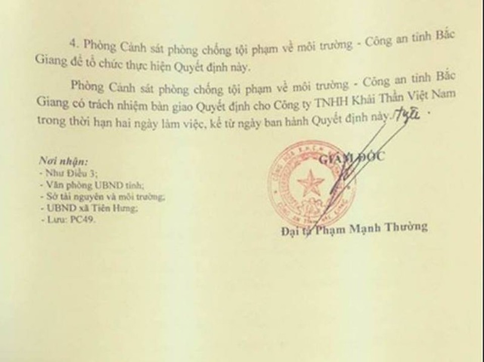 Bắc Giang: Doanh nghiệp Trung Quốc gây ô nhiễm khiến cử tri bức xúc đã bị phạt hay chưa? - 4 Bắc Giang: Doanh nghiệp Trung Quốc gây ô nhiễm khiến cử tri bức xúc đã bị phạt hay chưa? - 4