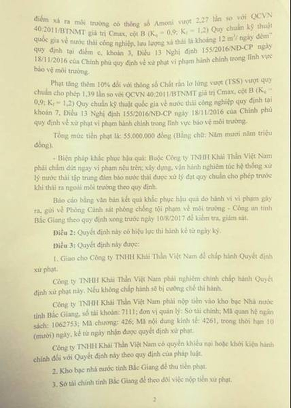 Bắc Giang: Doanh nghiệp Trung Quốc gây ô nhiễm khiến cử tri bức xúc đã bị phạt hay chưa? - 3 Bắc Giang: Doanh nghiệp Trung Quốc gây ô nhiễm khiến cử tri bức xúc đã bị phạt hay chưa? - 3