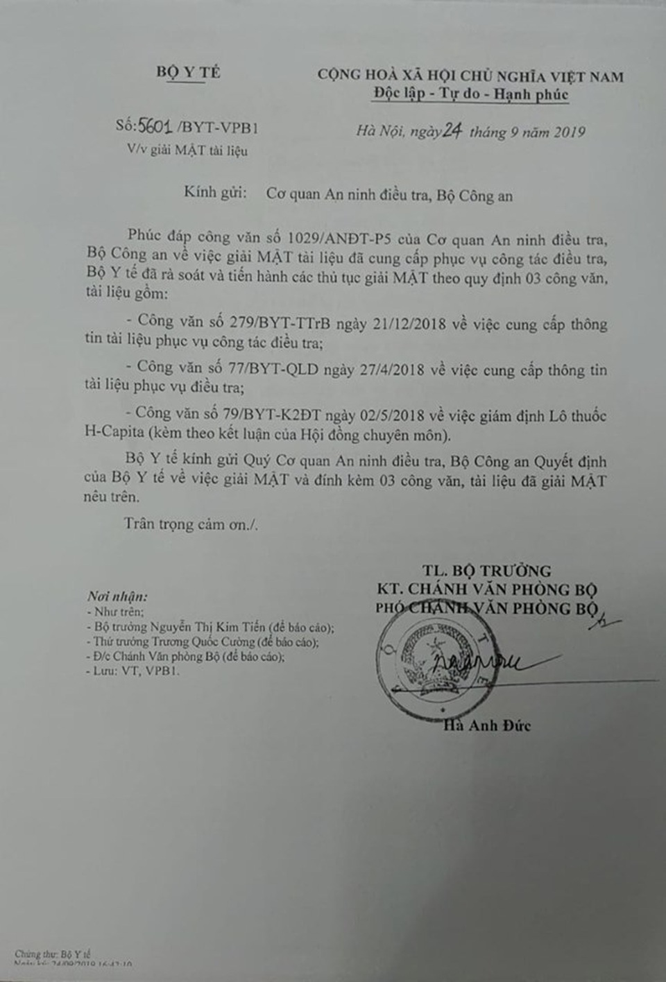 Giải mật văn bản vụ VN Pharma: Hội đồng giám định khẳng định H-Capita là thuốc - 1 Giải mật văn bản vụ VN Pharma: Hội đồng giám định khẳng định H-Capita là thuốc - 1