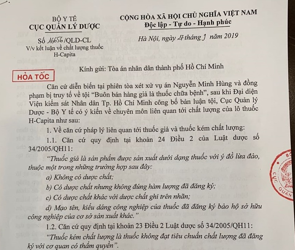 Vụ VN Pharma: Cục Quản lý Dược gửi văn bản hỏa tốc cho Tòa án nhân dân thành phố Hồ Chí Minh - 1 Vụ VN Pharma: Cục Quản lý Dược gửi văn bản hỏa tốc cho Tòa án nhân dân thành phố Hồ Chí Minh - 1