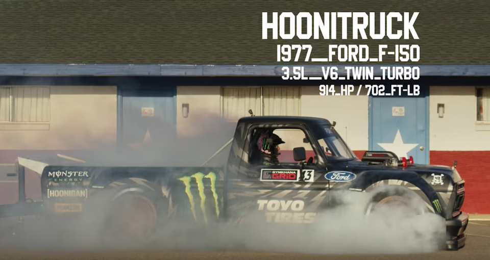 Chiêm ngưỡng buổi phá xe cuối cùng trong năm 2018 của tay đua Ken Block - 5 HooniTruck Ford F150 phiên bản 1977 dùng động cơ V6 3.5L Twin Turbo sức mạnh 914 mã lực/518 Nm.