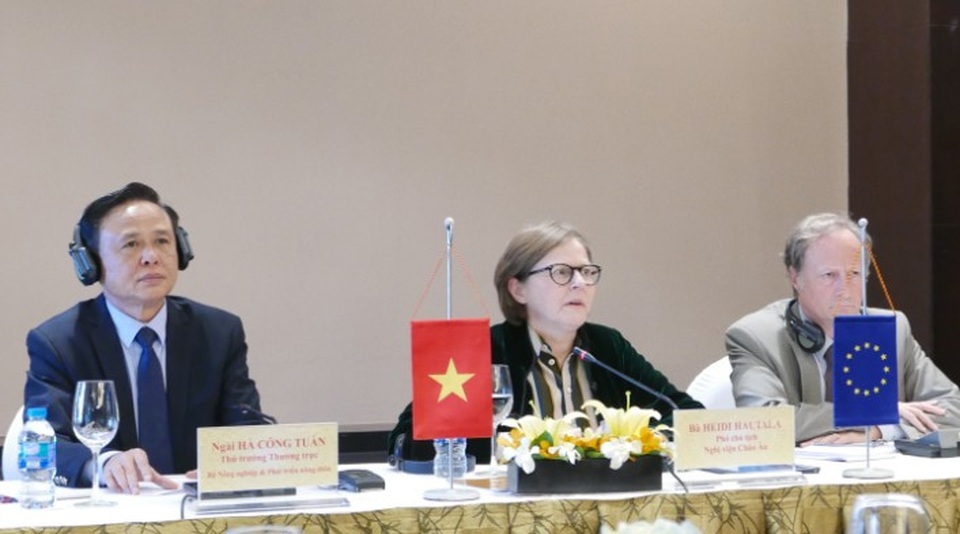 Việt Nam - EU bắt tay chống khai thác gỗ bất hợp pháp - 1
(Từ trái sang phải) Thứ trưởng Hà Công Tuấn, Phó Chủ tịch Nghị viện châu Âu Heidi Hautala và Trưởng phái đoàn Liên minh châu Âu Bruno Angelet trong cuộc họp báo.
