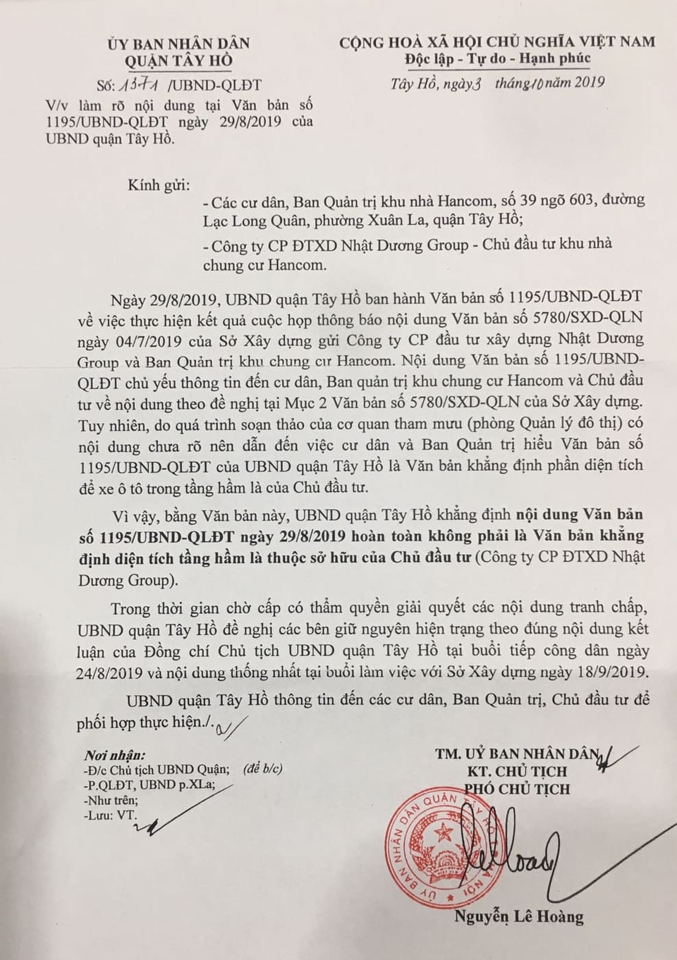 Vụ cư dân Hancom kêu cứu đỏ toà nhà: Quận Tây Hồ thanh minh do lỗi tham mưu! - 1 Vụ cư dân Hancom kêu cứu đỏ toà nhà: Quận Tây Hồ thanh minh do lỗi tham mưu! - 1