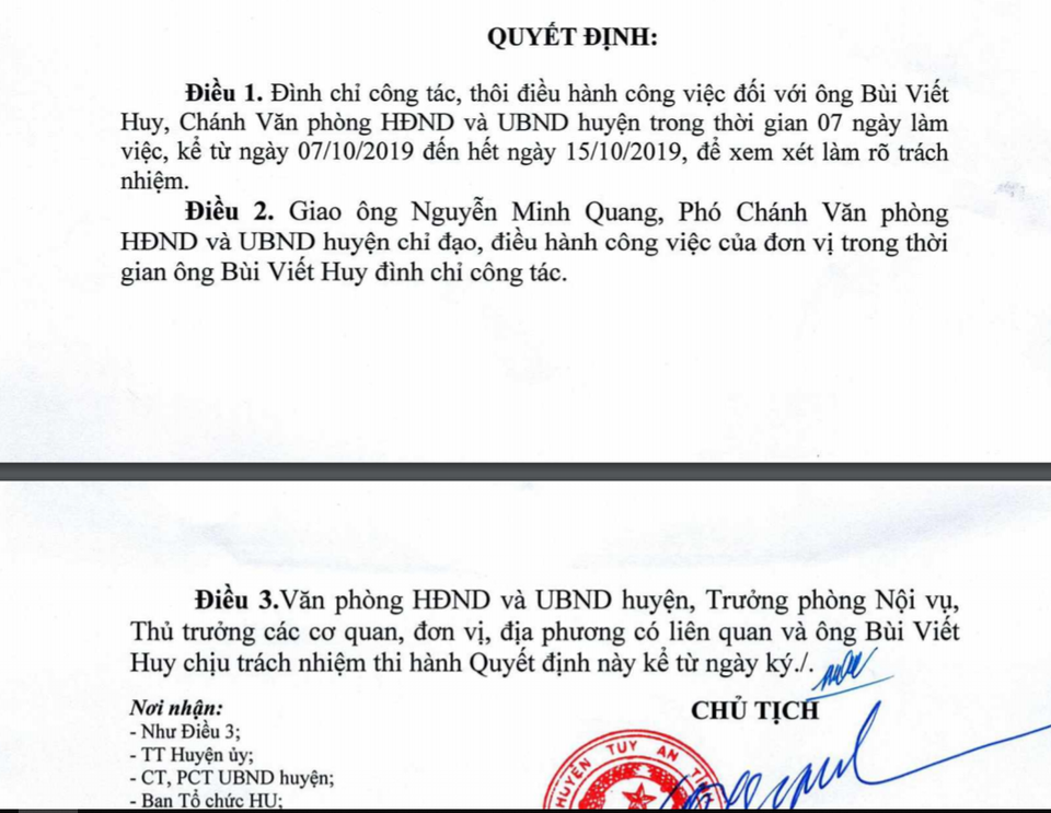 Đình chỉ Chánh Văn phòng huyện vì chậm triển khai chỉ đạo của cấp trên - 1 Đình chỉ Chánh Văn phòng huyện vì chậm triển khai chỉ đạo của cấp trên - 1