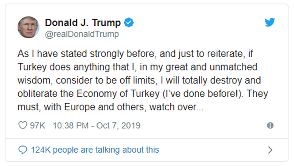 Ông Trump dọa hủy diệt, xóa sổ kinh tế Thổ Nhĩ Kỳ - 2 Ông Trump dọa hủy diệt, xóa sổ kinh tế Thổ Nhĩ Kỳ - 2