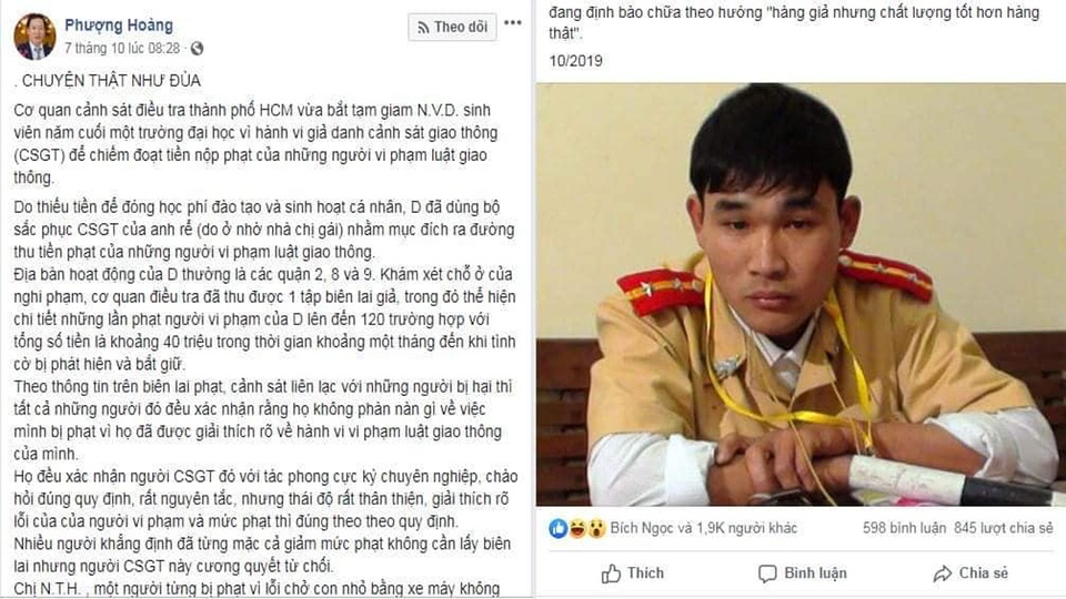Công an TPHCM phản bác thông tin bắt sinh viên giả danh CSGT chiếm đoạt tiền - 1 Công an TPHCM phản bác thông tin bắt sinh viên giả danh CSGT chiếm đoạt tiền - 1
