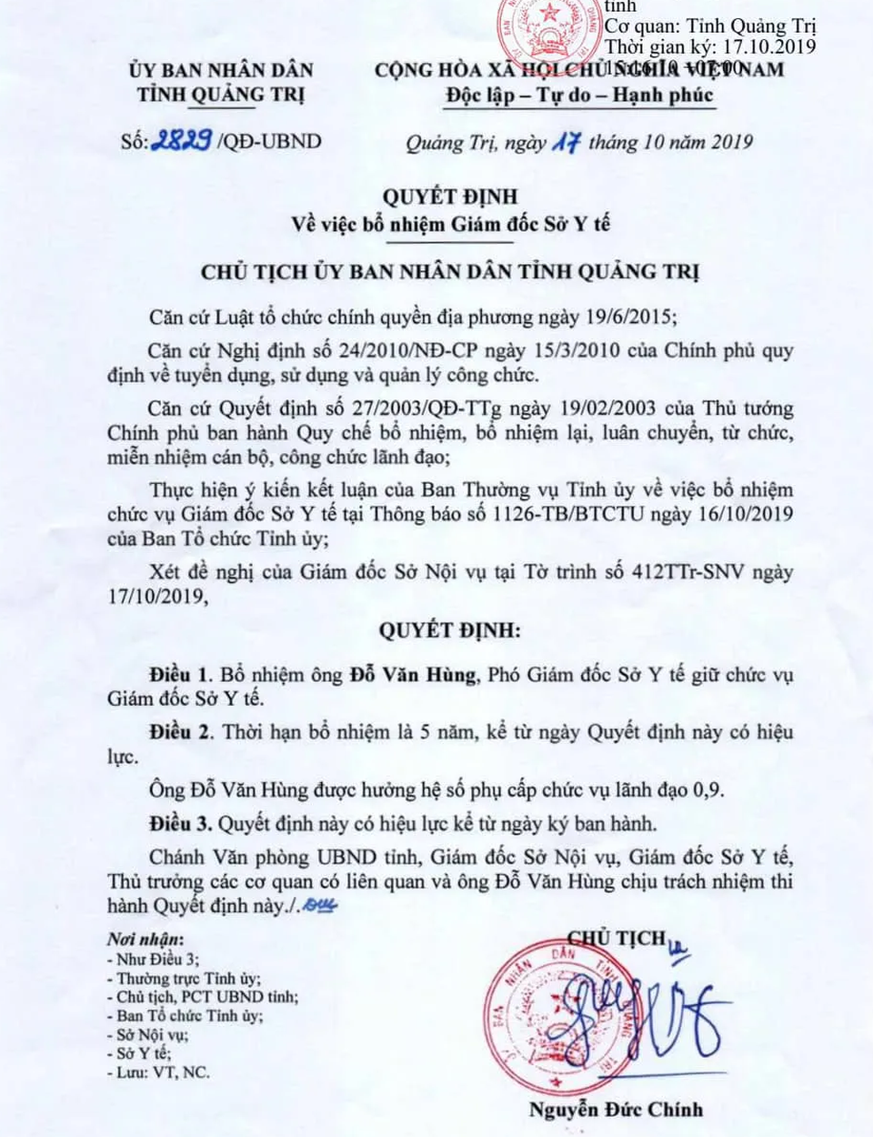 Quảng Trị bổ nhiệm Giám đốc Sở Y tế mới - 1 Quảng Trị bổ nhiệm Giám đốc Sở Y tế mới - 1