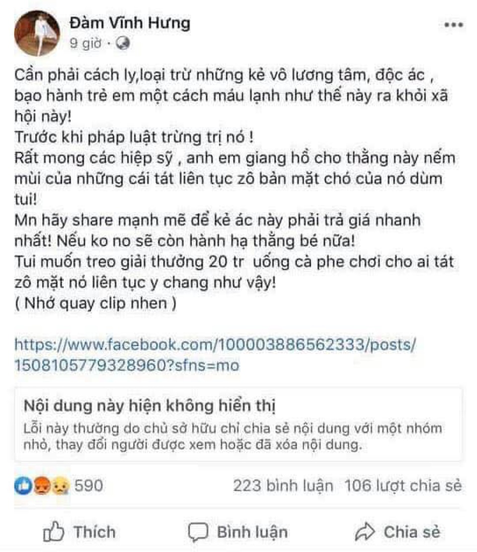 Facebook Đàm Vĩnh Hưng nghi kích động bạo lực, sẽ bị xử lý như thế nào? - 1 Facebook Đàm Vĩnh Hưng nghi kích động bạo lực, sẽ bị xử lý như thế nào? - 1