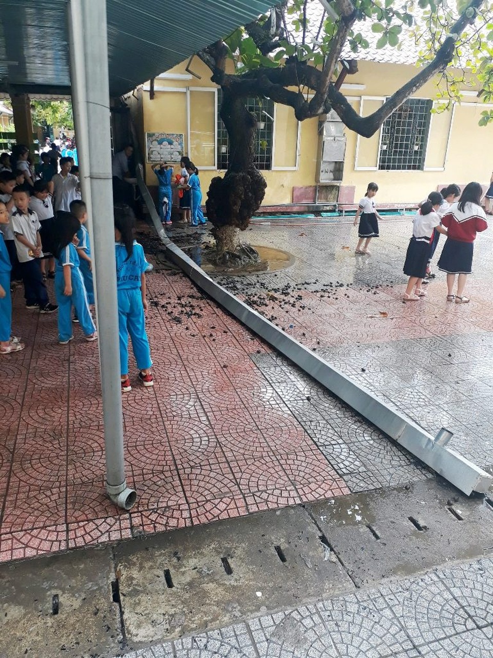 Trường xập xệ, máng xối 7 mét đổ ập xuống trước phòng học - 3 Trường xập xệ, máng xối 7 mét đổ ập xuống trước phòng học - 3