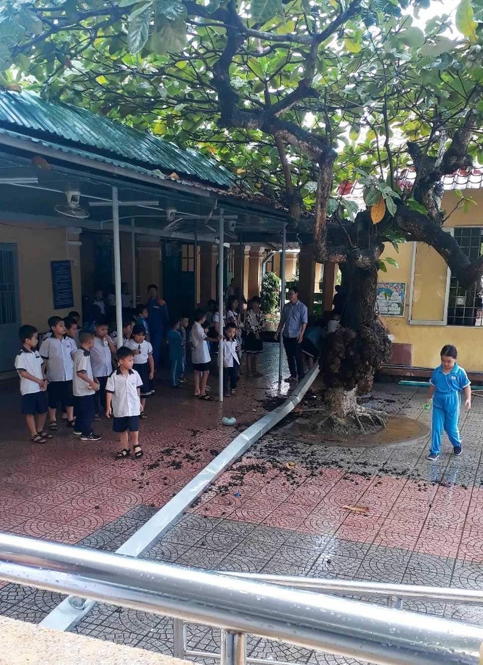 Trường xập xệ, máng xối 7 mét đổ ập xuống trước phòng học - 2 Trường xập xệ, máng xối 7 mét đổ ập xuống trước phòng học - 2