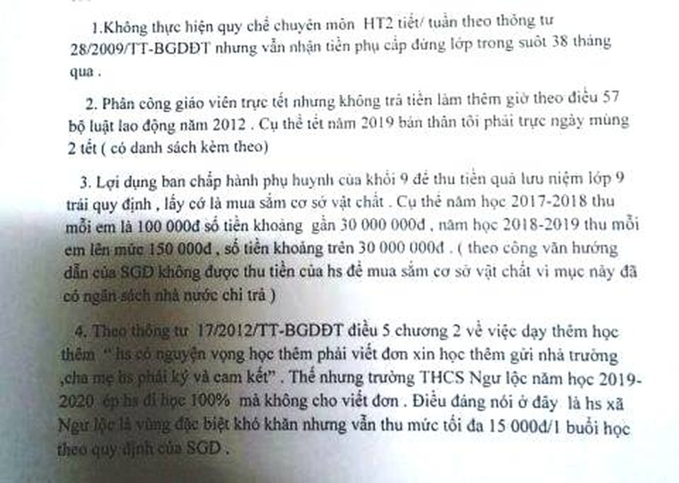 Giáo viên làm đơn tố cáo hiệu trưởng mắc nhiều sai phạm - 1 Giáo viên làm đơn tố cáo hiệu trưởng mắc nhiều sai phạm - 1