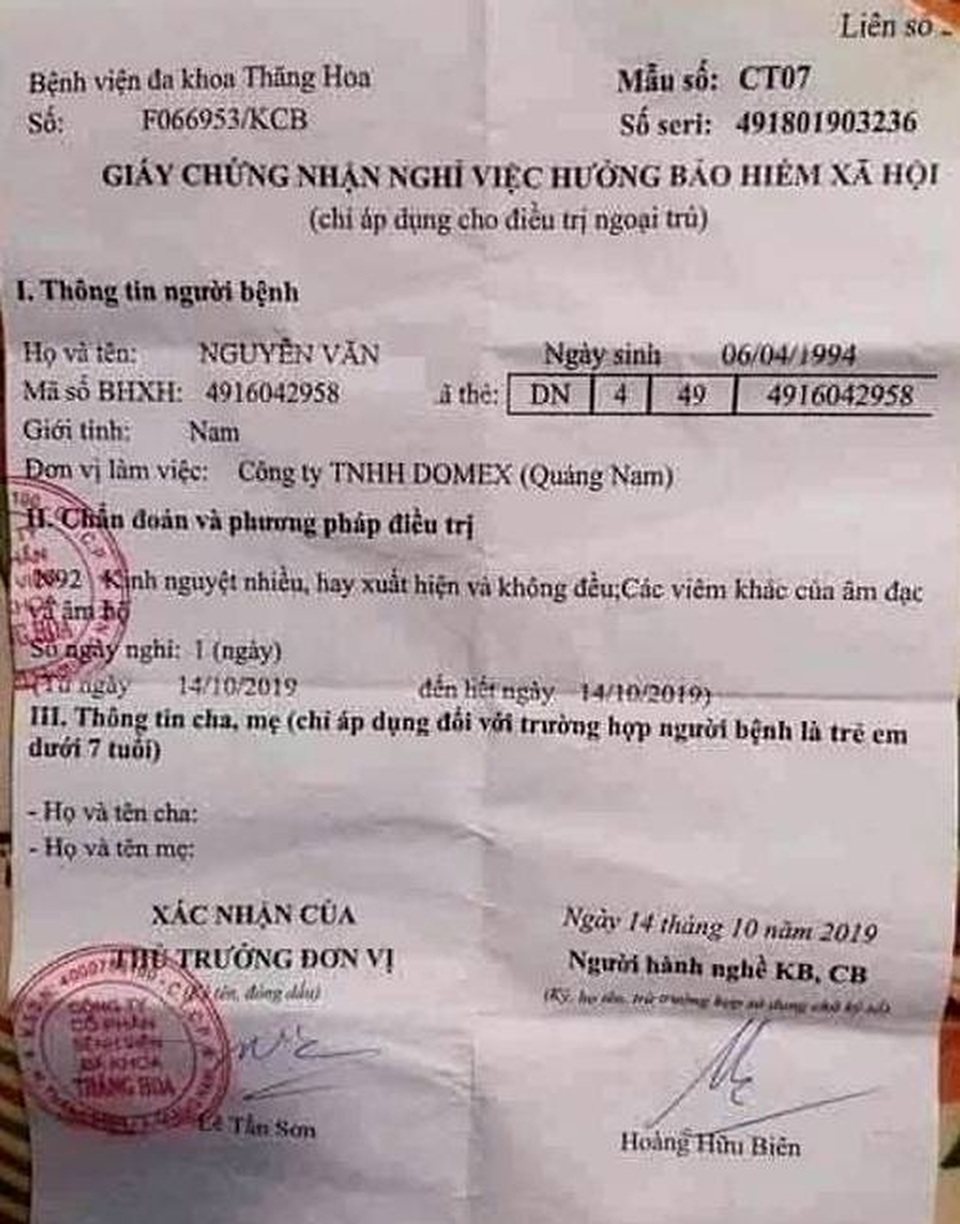 Nam thanh  niên ở Quảng Nam được chẩn đoán là... kinh nguyệt nhiều