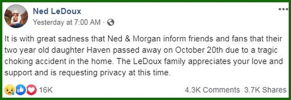 Con gái 2 tuổi của nam ca sĩ Ned LeDoux qua đời vì ngạt thở - 2 Con gái 2 tuổi của nam ca sĩ Ned LeDoux qua đời vì ngạt thở - 2