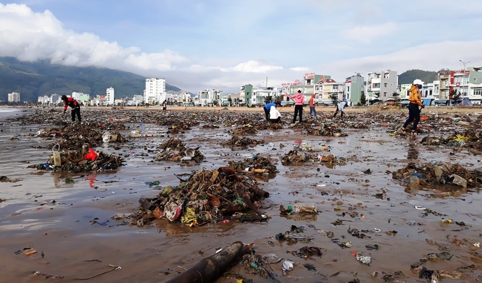 Biển Quy Nhơn ngập rác sau bão số 5, thanh niên xắn tay thu dọn  - 3