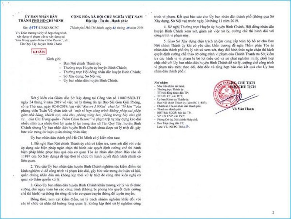 TPHCM chỉ đạo khẩn trương xử lý tổ hợp công trình Gia Trang quán – Tràm Chim Resort - 1 TPHCM chỉ đạo khẩn trương xử lý tổ hợp công trình Gia Trang quán – Tràm Chim Resort - 1