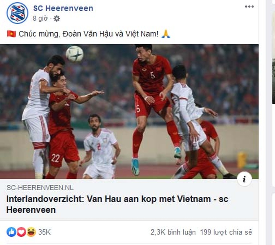 Heerenveen chúc mừng Văn Hậu và đội tuyển Việt Nam sau chiến thắng chấn động châu Á - 1 Heerenveen chúc mừng Văn Hậu và đội tuyển Việt Nam sau chiến thắng chấn động châu Á - 1