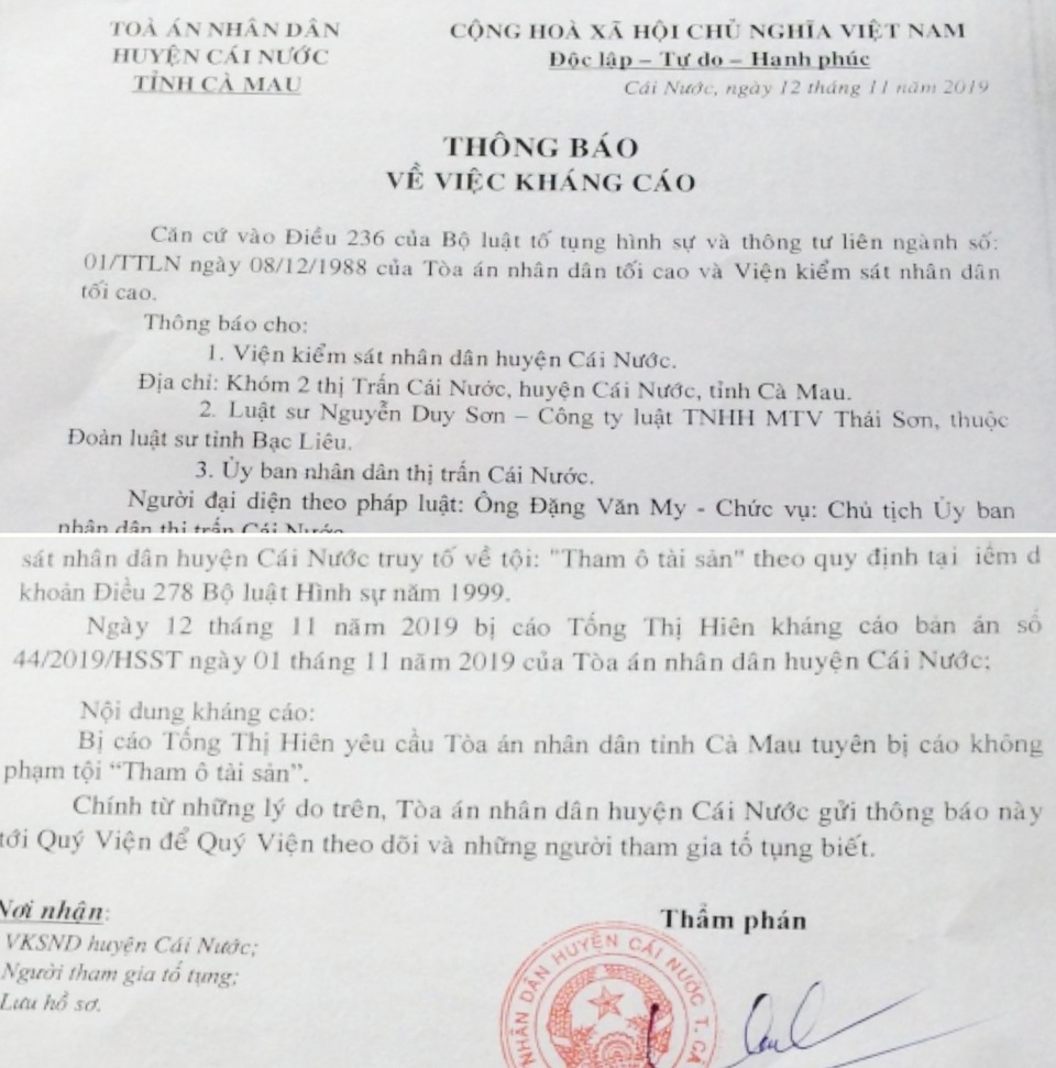 Tòa sơ thẩm tuyên án tù, nguyên kế toán ủy ban thị trấn tiếp tục kháng cáo kêu oan - 4 Tòa sơ thẩm tuyên án tù, nguyên kế toán ủy ban thị trấn tiếp tục kháng cáo kêu oan - 4