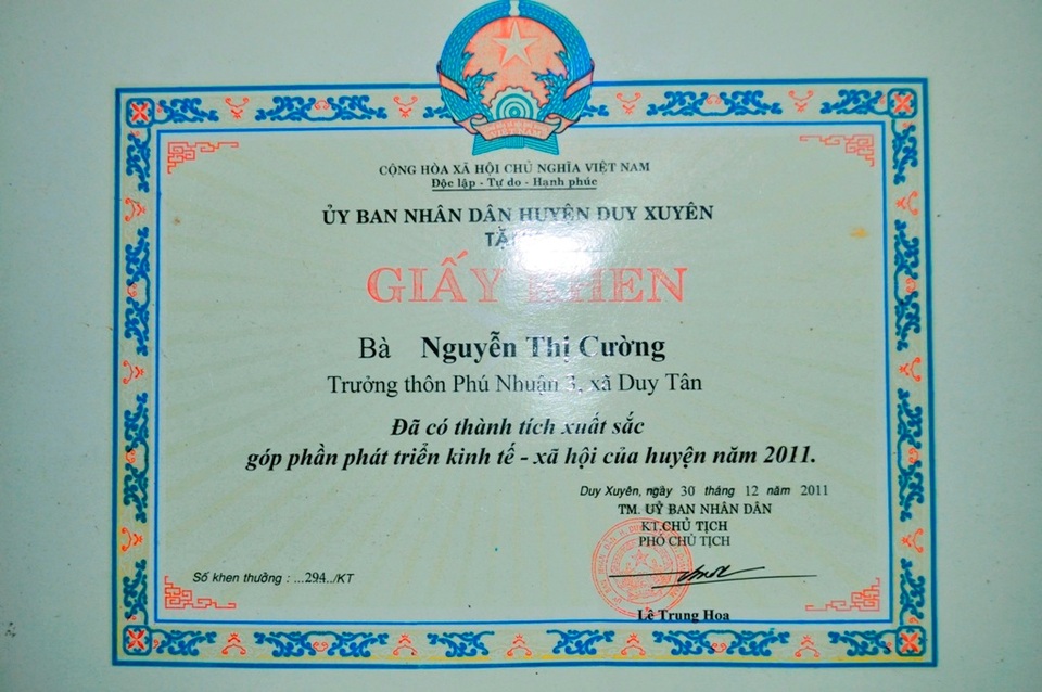 Những bằng khen bà Cường đạt được