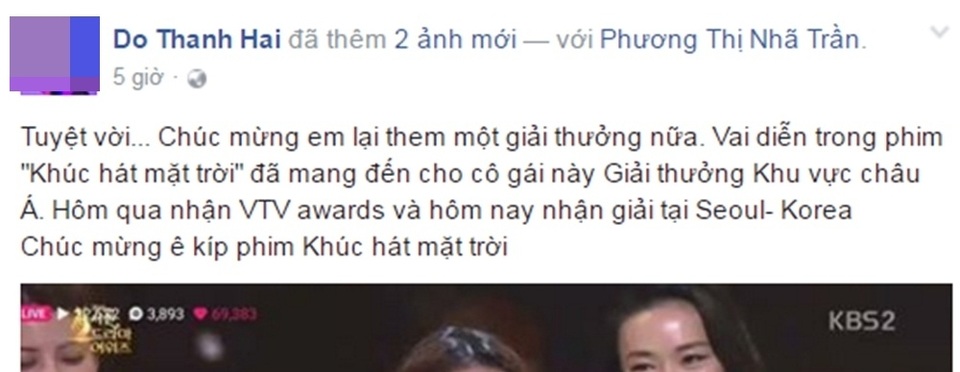 Nhã Phương - từ “cô gái nghèo bán bánh tráng” đến Ngôi sao châu Á - 5 Trên trang Facebook cá nhân, Nhã Phương nhận được lời chúc mừng của rất nhiều bạn bè, đồng nghiệp và người hâm mộ trước những nỗ lực của cô.