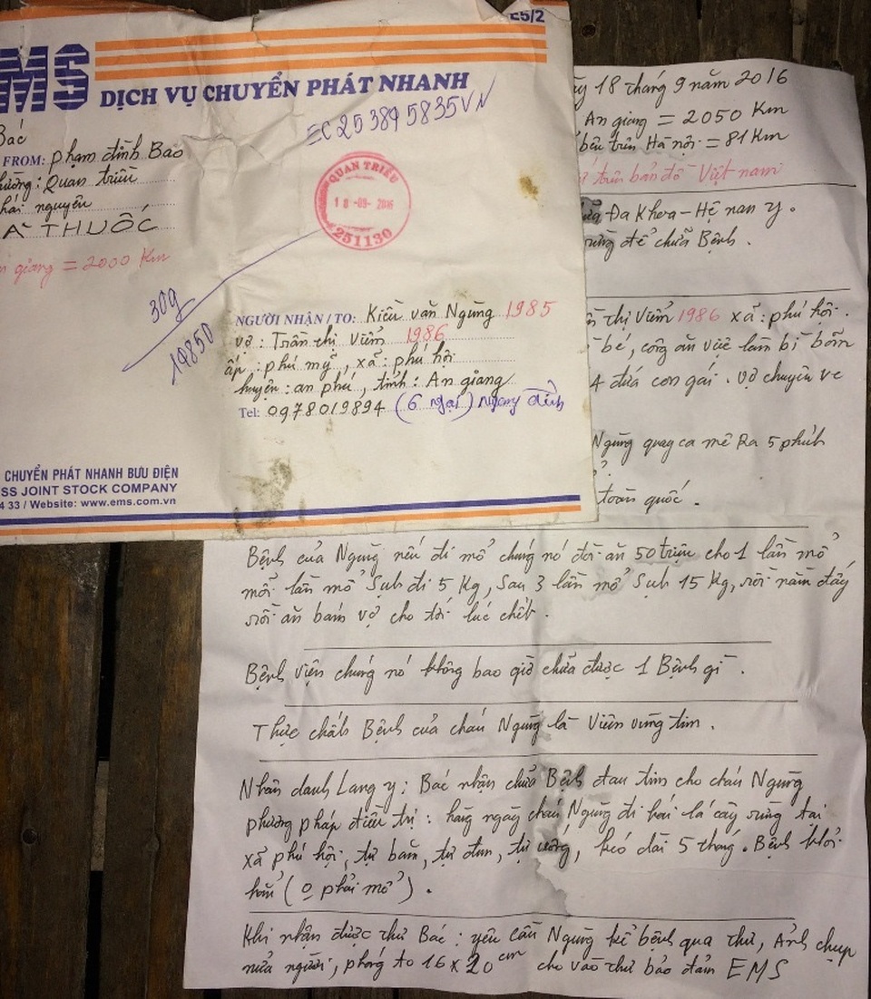 
Nội dung bức thư của người đàn ông tên Bao. Sau khi yêu cầu anh Ngùng gửi 2 triệu đồng không được, người đàn ông này liên tục điện thoại nói lời khó nghe đối với vợ chồng anh Ngùng
