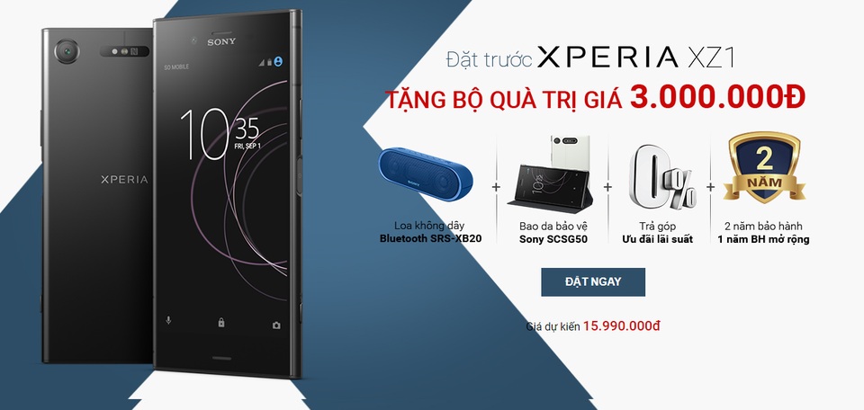 Xperia XZ1 chính thức cho phép đặt hàng tại Việt Nam - 1 Đặt trước Sony Xperia XZ1 ngay từ hôm nay để được nhận bộ quà công nghệ cực chất gồm: loa bluetooth Extra Bass SRS-XB20 và bao Bao da kiêm đế để bàn SCSG50