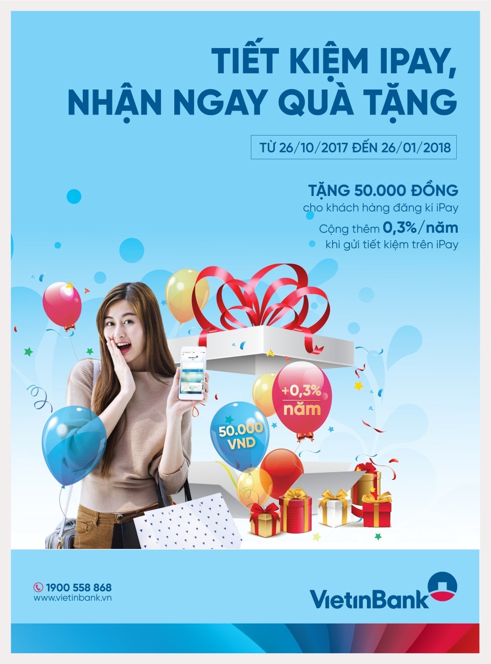 VietinBank cộng thêm lãi suất gửi tiết kiệm cho khách hàng mới - 1 Trong thời gian diễn ra Chương trình, khách hàng mới (khách hàng lần đầu tiên thực hiện giao dịch tại VietinBank) và lựa chọn gửi tiết kiệm qua VietinBank iPay sẽ được cộng thêm lãi suất +0.3%/năm so với lãi suất tại quầy giao dịch (tùy theo khu vực kinh doanh của VietinBank). Chương trình áp dụng đối với tất cả các khoản tiền gửi có kỳ hạn từ 01 tháng trở lên.