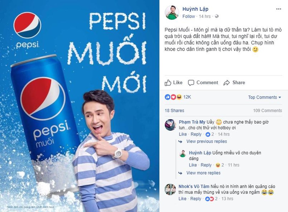 Xôn xao cơn sốt up ảnh “cần muối” của dàn sao Việt - 6 Huỳnh Lập cho rằng Pepsi Muối chỉ dành cho những bạn “nhạt”