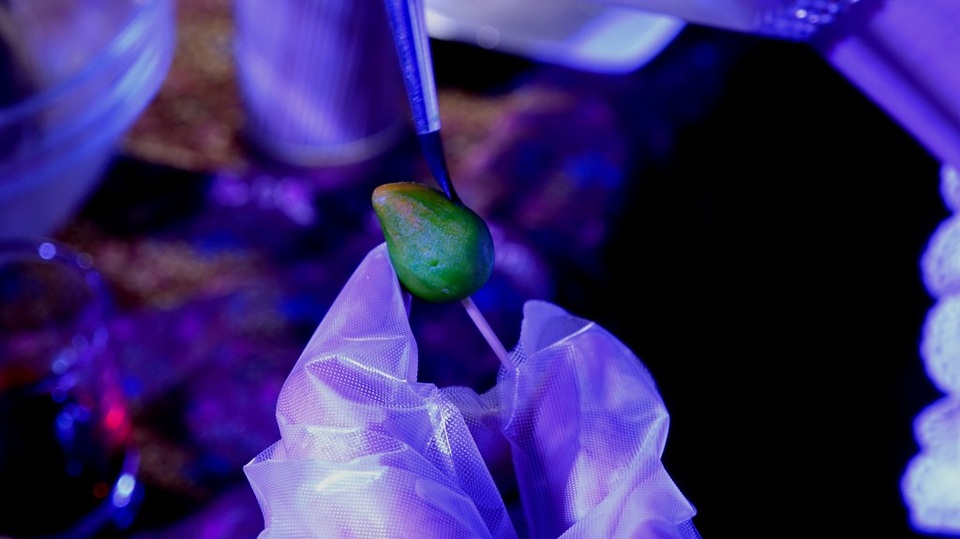 Sau phần tạo dáng, tùy theo hình dạng, chiếc bánh sẽ được trang trí bằng màu thực phẩm.