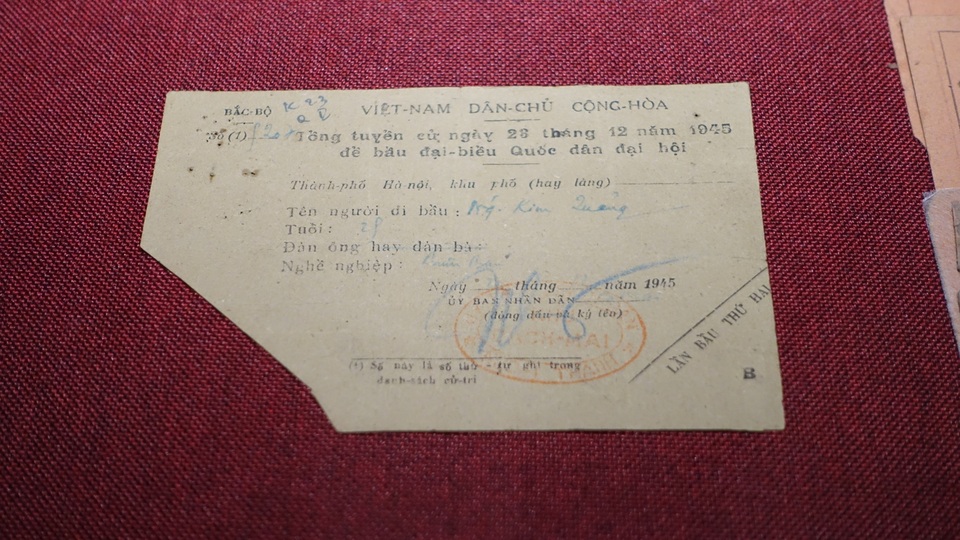 Phiếu tổng tuyển cử ngày 28/12/1945 để bầu đại biểu Quốc dân đại hội.