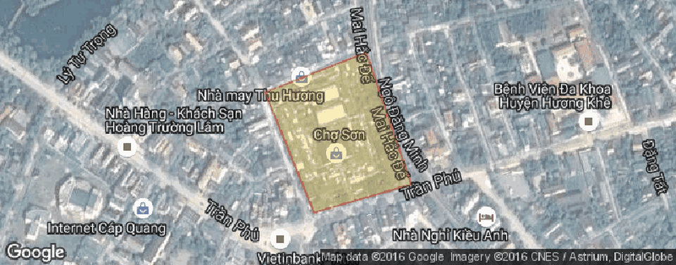 Chợ thị trấn cháy lớn, hàng trăm ki-ốt bị thiêu rụi - 2 Khu vực chợ Sơn được chụp từ Google Map
