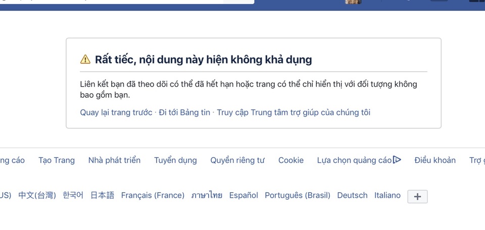 Trang Facebook của Trung tâm thần đồng Trí tuệ Việt đã khoá