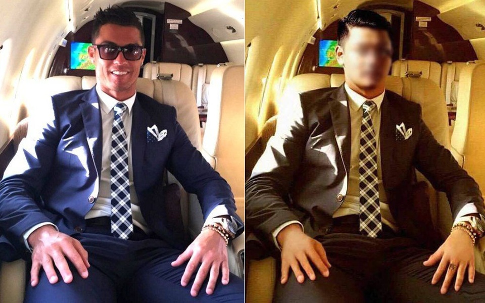 Chàng trai "mượn" ảnh C.Ronaldo để khoe bị tố "sống ảo" - 1 Bức ảnh gốc của CR7 (bên trái) được P.Đ.T mượn và bức ảnh T. đăng lên mạng để sống ảo (bên phải)