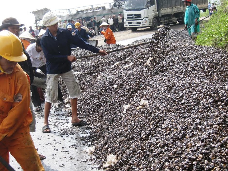 Phú Yên kết thúc sớm kỳ họp HĐND để chống lũ - 1 Công nhân đang nỗ lực khắc phục sự cố sạt lở ở đèo Cả qua địa phận tỉnh Phú Yên để sớm thông xe trên tuyến Bắc - Nam