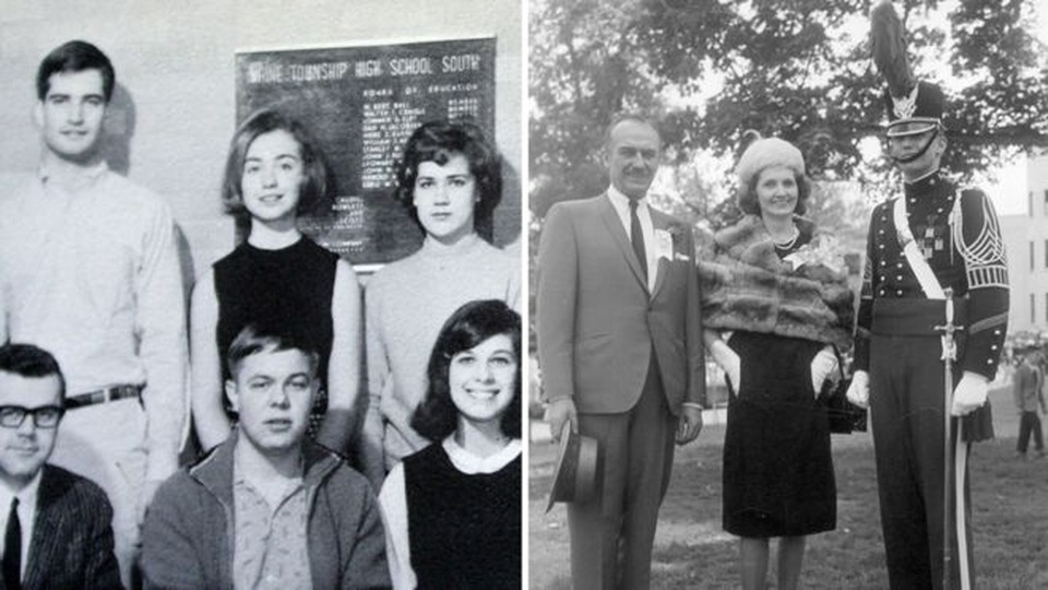 Bà Clinton (ảnh trái, đứng giữa) tham gia vào nhóm tranh luận tại trường trung học Maine Township, trong khi ông Trump (ngoài cùng bên phải) theo học tại học viện quân sự ở New York và là đội trưởng đội thể thao của trường. (Ảnh: Trường Maine Township/Chiến dịch tranh cử của Trump)