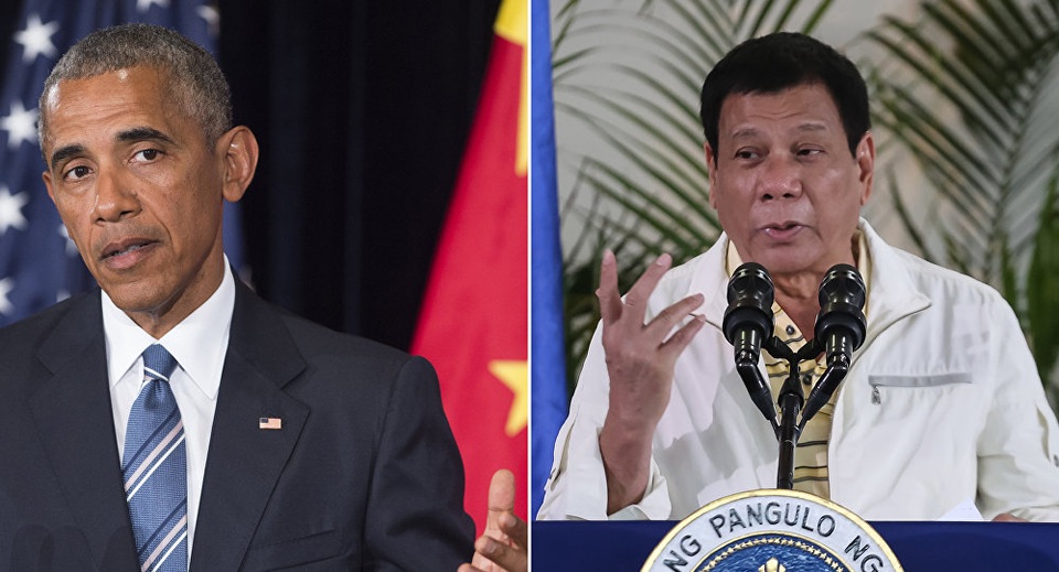 Tổng thống Philippines thừa nhận giả ốm để tránh chạm mặt ông Obama - 1 Tổng thống Mỹ Barack Obama (trái) và người đồng cấp Philippines Rodrigo Duterte (Ảnh: Sputnik)