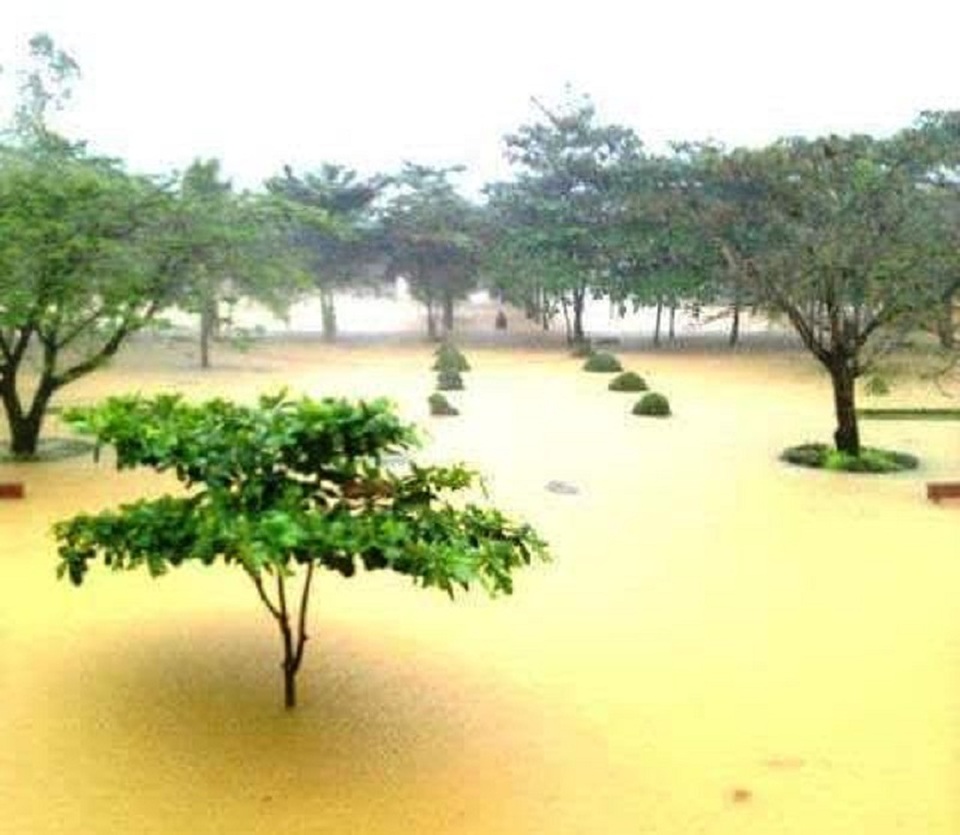 Trường Tiểu học số 1 Phúc Trạch bị ngập trong nước. (Ảnh Q.H)