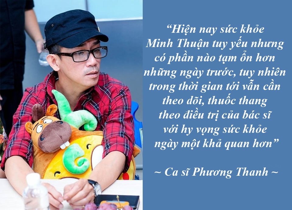 Sự ra đi của nghệ sĩ Hán Văn Tình để lại nhiều nuối tiếc - 5 Ca sĩ Minh Thuận tạm ổn sức khỏe hơn những ngày trước - Chiều ngày 7/9, thông tin Minh Thuận được chuyển ra khỏi phòng săn sóc đặc biệt đã khiến nhiều người hết sức vui mừng. Trưa nay 8/9, trang cá nhân của Phương Thanh, đại diện cho gia đình ca sĩ Minh Thuận một lần nữa khẳng định sức khỏe giọng ca “Tình thơ” đã tạm ổn hơn những ngày trước.