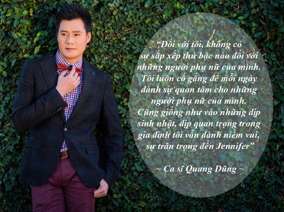 Tấm lòng nghệ sĩ cùng hướng về miền Trung - 8 Ca sĩ Quang Dũng tiết lộ về “người phụ nữ đặc biệt” - Vẫn một mình lẻ bóng sau cuộc chia tay người vợ đầu, hoa hậu Jennifer Phạm nhưng nam ca sĩ gốc Quy Nhơn bộc bạch, “sống độc thân nhưng vẫn hạnh phúc”. Hiện tại, mọi suy nghĩ tình cảm của anh đều hướng về gia đình, về con trai và “người phụ nữ đặc biệt” của mình…