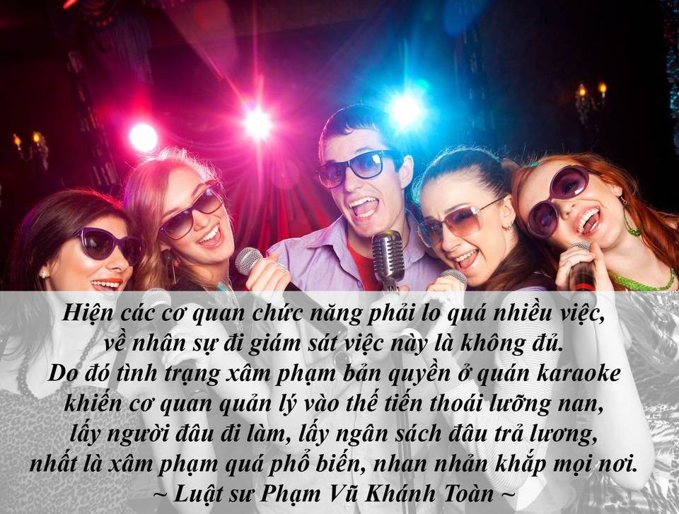 Nỗi ân hận của Vân Dung và niềm kiêu hãnh của NSND Thái Bảo... - 4 Thu phí bài hát karaoke: 10 năm vẫn chưa tìm được giải pháp? - Tại các tụ điểm, trung tâm kinh doanh karaoke với nhiều hình thức kinh doanh khác nhau và đem lại lợi nhuận khá lớn cho các chủ kinh doanh. Thế nhưng bản quyền ghi âm, ghi hình, bài hát của các ca sĩ chưa được tính đến chuyện thu phí, trả phí.