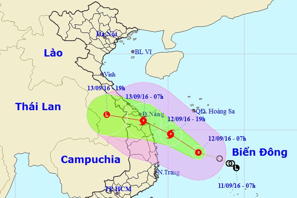 Vị trí và hướng di chuyển của áp thấp nhiệt đới (Ảnh: NCHMF).