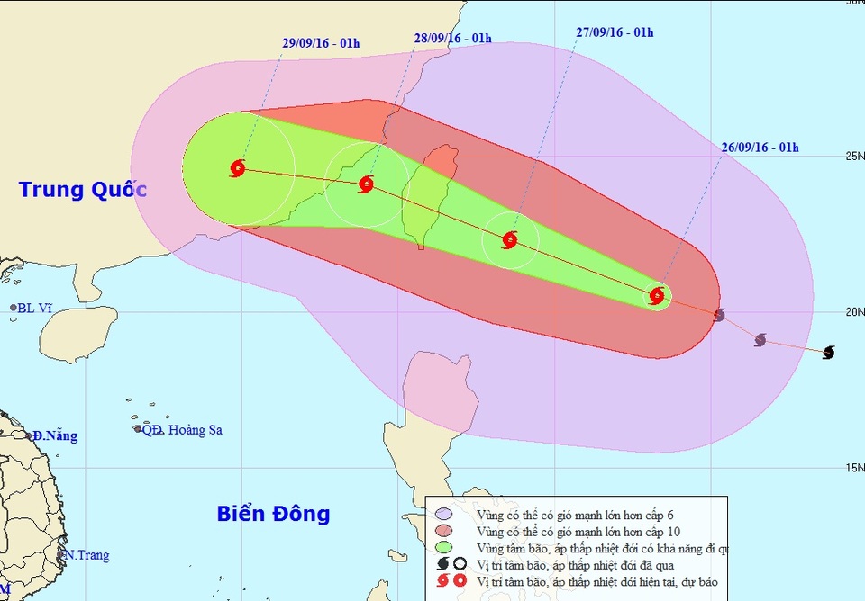 Ảnh hưởng của bão MEGI, Biển Đông có gió giật mạnh - 1 Vị trí và hướng di chuyển của bão MEGI (Ảnh: NCHMF).