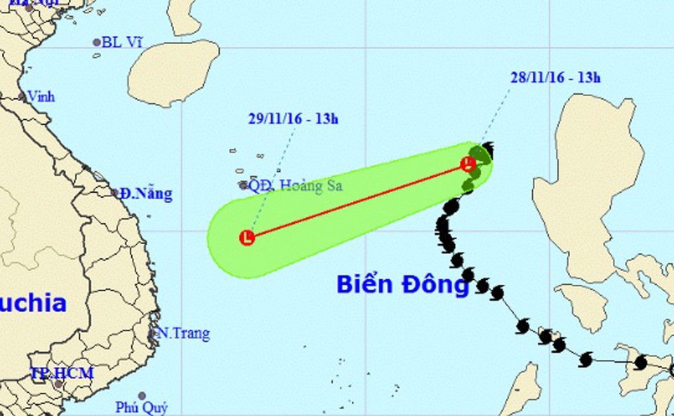Tin cuối cùng về cơn bão số 9 - 1 Vị trí vùng áp thấp trên Biển Đông (Ảnh: NCHMF).
