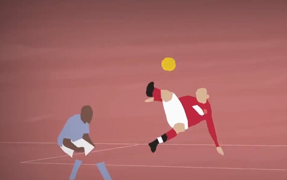 5 bàn thắng đẹp nhất ở trận derby Manchester qua góc nhìn hoạt họa - 1 Siêu phẩm của Rooney